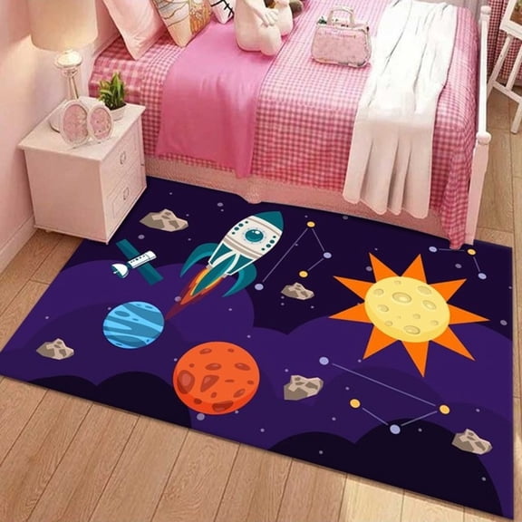 Space Area Rug For Boys Room Universe Outer Space Rugs For Kids Bedroom Space Carpet Solar System Galaxy Planet Printed Throw Rugs 2' x 3'