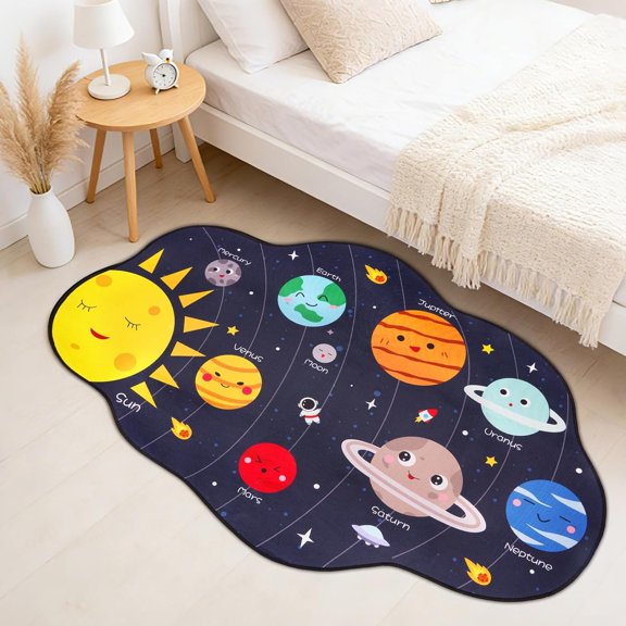 Space Area Rugs for Bedroom,Washable Solar System Rug Cute Carpet  Funny Cartoon Bedroom Rug, Room Decor Galaxy Rugs for Living Room,Kitchen,Entryway,(46 * 29inch)