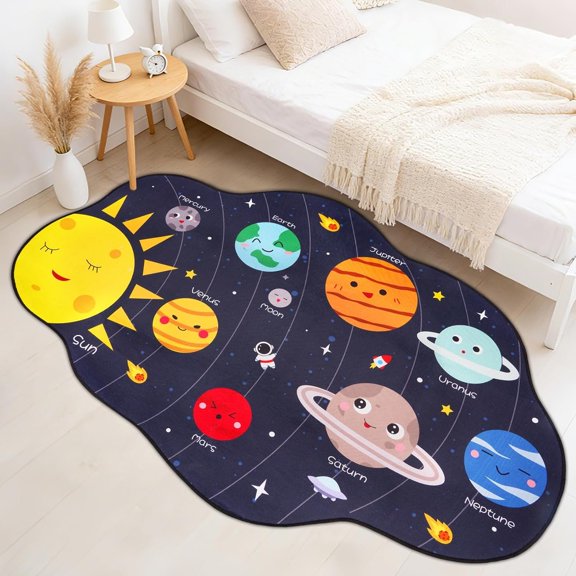 Space Area Rugs for Bedroom,Washable Solar System Rug Cute Carpet Funny Cartoon Bedroom Rug, Room Decor Galaxy Rugs for Living Room,Kitchen,Playroom,(59 * 35.4 inch)