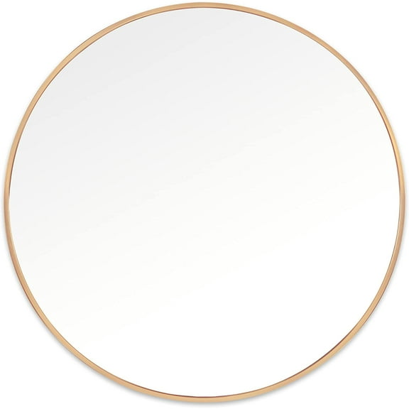 Space Art Deco, Gold Round Mirror, 24 Inch Metal Framed Wall Mounted Big Circle Large Vanity Hanging Mirror for Bathroom, Entryway, Living Room, Bedroom Decor