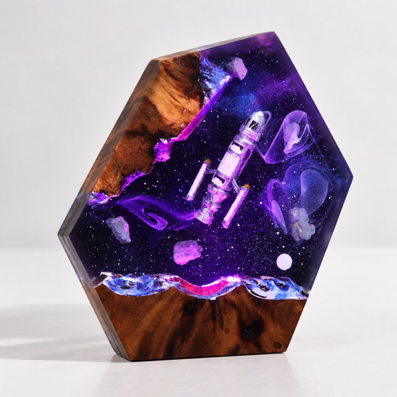 Space Artemis1 3D Space Lamp, Fantasy Epoxy Night Light with Wood Base, USB- LED Ambient Light