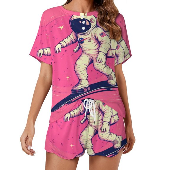 Space Astronaut 2 Pack Women’s Pajama Set Print Sleepwear And Shorts Y2k Loungewear Sets S-5XL