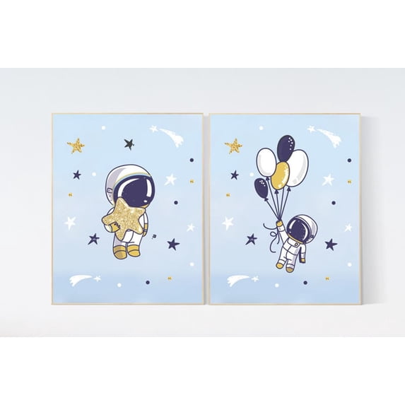 Interstellar F Space Astronaut And Balloons Nursery Poster, Set 2, Poster Only ...