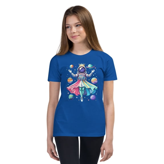 Space Astronaut & Ballerina Shirt for Girls – Inspiring Dance & Science Graphic Tee, Youth Short Sleeve T-Shirt (True Royal, XL)