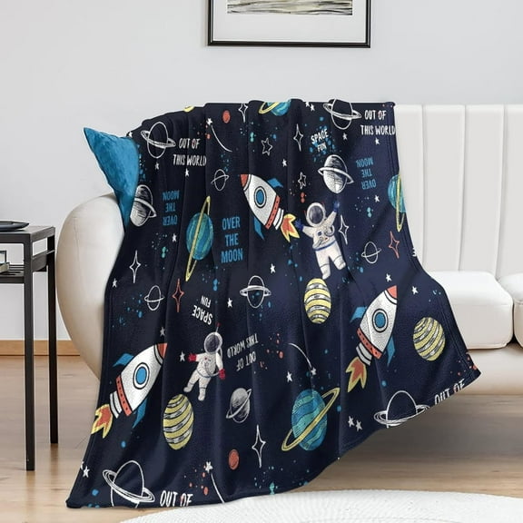 Space Astronaut Blanket Space Rockets Planet Throw Blanket Gifts for Girls Boys Super Warm Soft Plush Lightweight Fleece Flannel Blanket Winter Couch Bedding Blanket for Baby Kids Adults Women 40"x50"