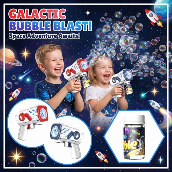 Space Astronaut Bubble Blower, Automatic Bubble Machine with 50ml Bubble Solution, Handheld Bubble Maker with Lights and Sound for Outdoor Party Carnival Wedding Events (2PCS)