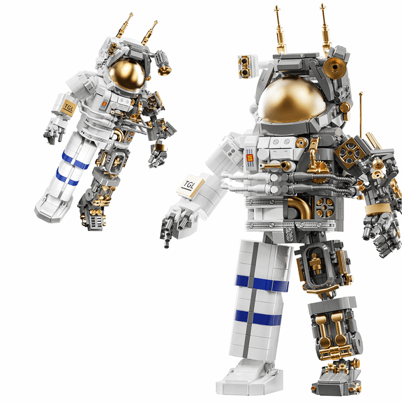 Space Astronaut Building Block Sets, 860 PCS White Gray Spaceman Model with Display Stand, Translucent Mini Building Blocks Collection, Building Kits for Adults Home Office Decor Gift