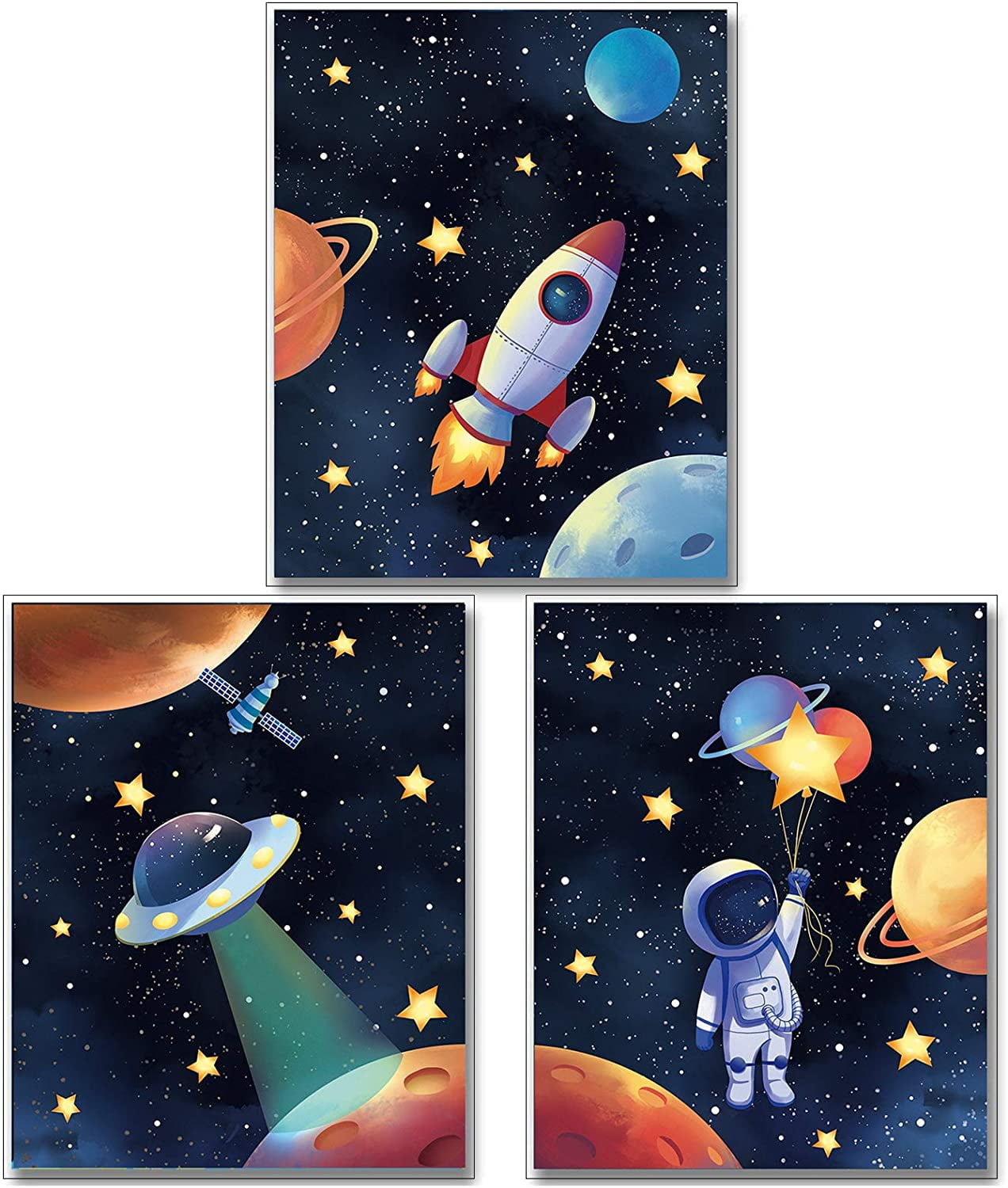 Space Astronaut Canvas Poster for Boys Bedroom Wall Decor, 3Pcs Kids ...