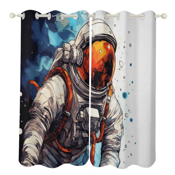 Space Astronaut Cartoon Blackout Window Curtains for Bedroom Living Room Kicthen High Shading 2 Panels