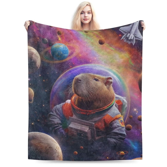 Space Astronaut Flannel Blanket,Cosmic Planets and Rainbow Blankets 50x40