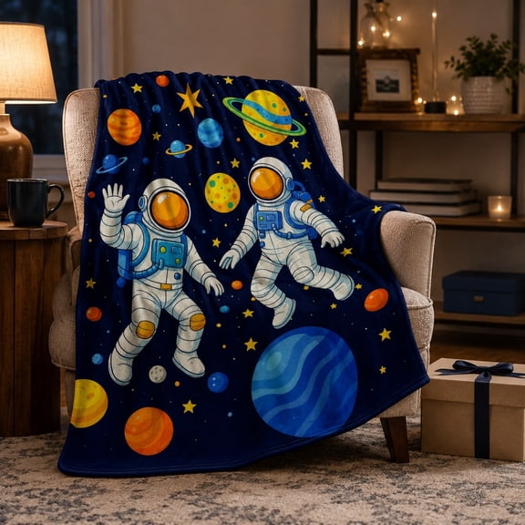 Space Astronaut Fleece Throw Blanket, Soft Polyester Fleece, 30X40IN-60X80IN