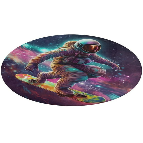 Space Astronaut Round Rugs -Washable Non-Slip Small Round Area Rug Throw Soft Circle Rugs for Bedroom, Modern Print Indoor Carpet for Entryway Sofa Living Room
