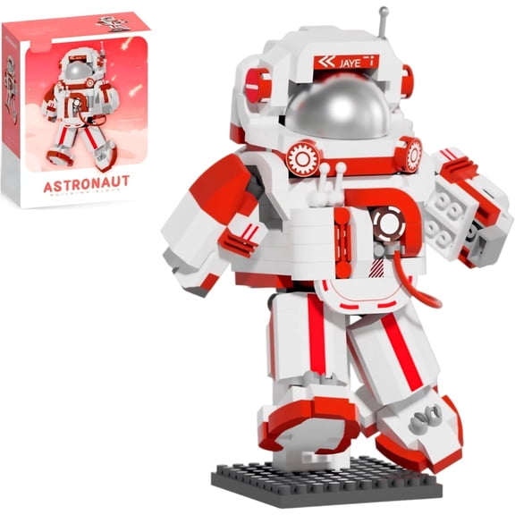 Space Astronaut Mini Building Set, Red Micro Blocks Building Kit with Stand, 570 Pieces Creative DIY Space Model  ,Cute Home Office Deco