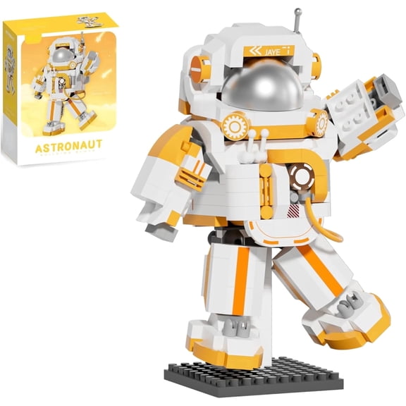 Space Astronaut Mini Building Set, Yellow Micro Blocks Small Toys Building Kit with Stand for Home and Office Decor, Creative Gifts for Adults Teens Space Model Collector, 570 Pieces