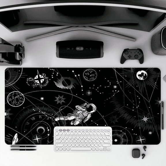 Space Astronaut Mouse Pad 35.4 x 15.8 inches Rubber Desk Mat with Cosmic Design for Office and Gaming