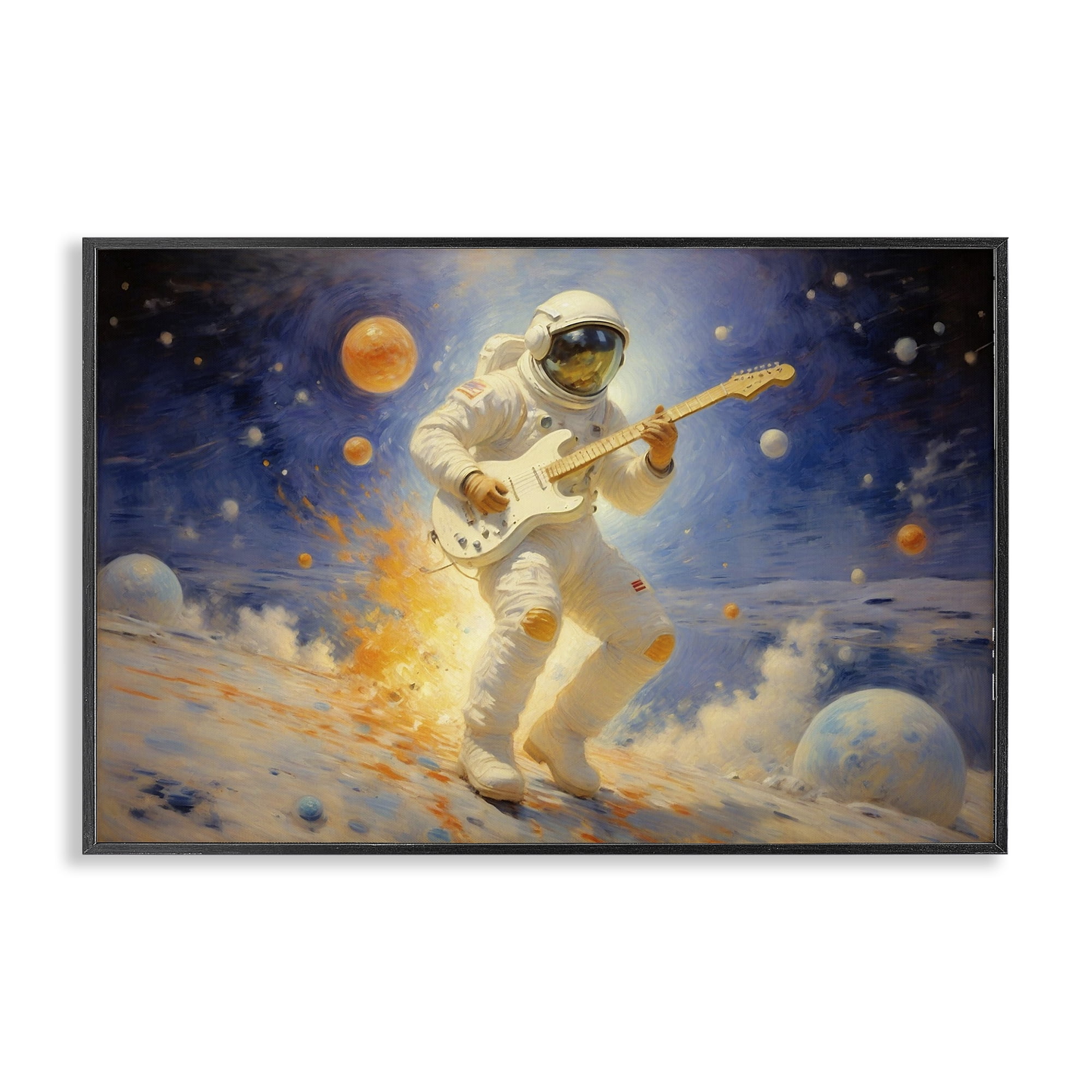 Space Astronaut Musician Black Framed Giclee Art, design by Angie Hawke