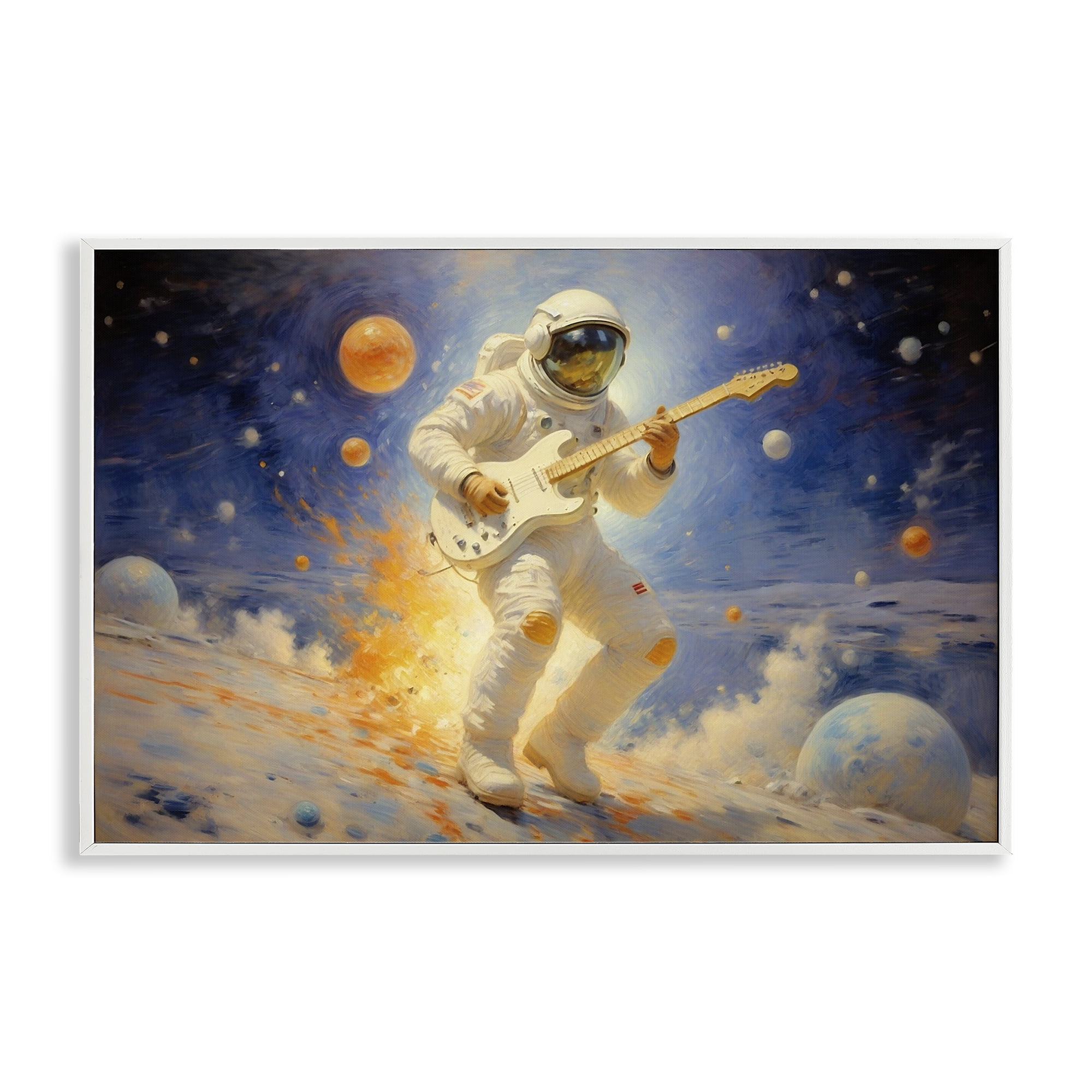 Space Astronaut Musician White Framed Giclee Art, design by Angie Hawke