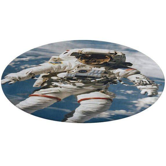 Space Astronaut Round Small Area Rug, Print Non Slip Washable Floor Mat, Soft Throw Rug for Living Room, Powder Room Entryway, Bathroom, Bedside