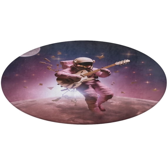 Space Astronaut Round Small Area Rug, Print Non Slip Washable Floor Mat, Soft Throw Rug for Living Room, Powder Room Entryway, Bathroom, Bedside