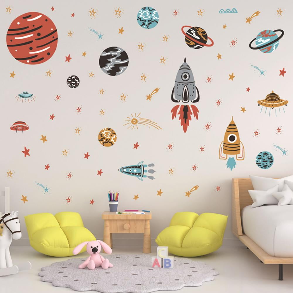 Space Astronaut Spacecraft Wall Decal, Galaxy Solar System Planet Peel ...