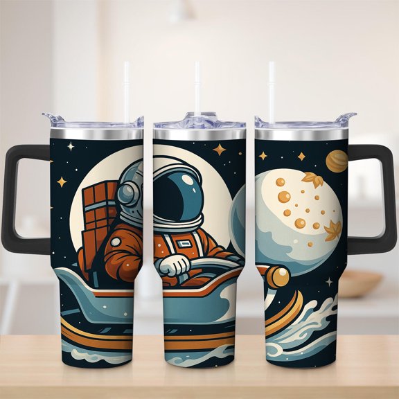 Space Astronaut Stainless Steel Insulation Mug with Lid and Handle, 30oz