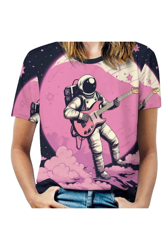 Space Astronaut T Shirts Basic T-Shirt Short Sleeve Ladies Tee Shirt Summer Graphic Clothing