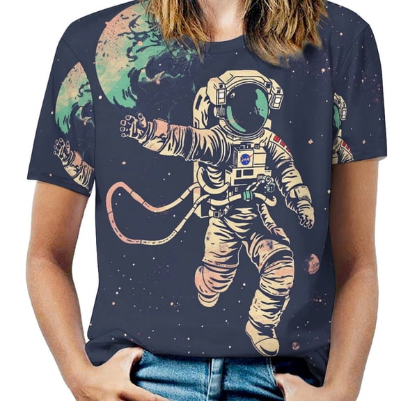 Space Astronaut Women's Short Sleeve Tops Casual Blouses T Shirt