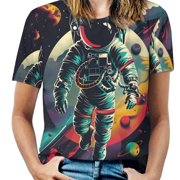 Space Astronaut Women's Short Sleeve Tops Casual Blouses T Shirt