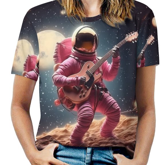 Space Astronaut Women's Short Sleeve Tops Casual Blouses T Shirt