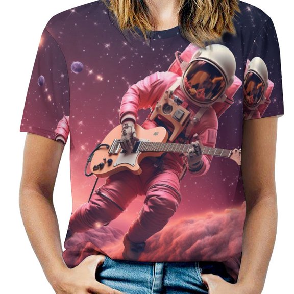 Space Astronaut Women's Short Sleeve Tops Casual Blouses T Shirt