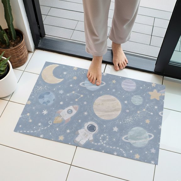 Space Astronauts Indoor Door Mat 16x24 Inch Dreamy Universe Outer Space Moon Stars Front Door Mat Non Slip Washable Entryway Rug Low Profile Dirt Trapper Doormat for Bathroom Kitchen Bedroom