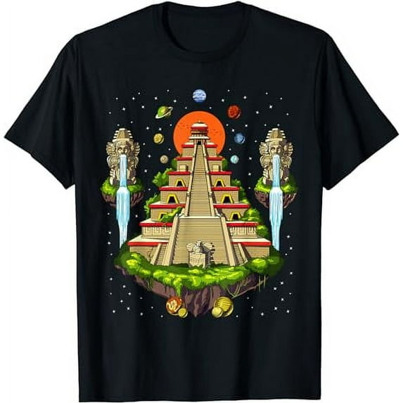 Space Aztec Pyramid Psychedelic Aztec Mayan Pyramids T-Shirt