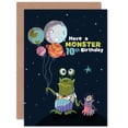 thumbnail image 1 of Space Balloon Monster 10th Birthday Greetings Card Plus Envelope Blank inside, 1 of 3