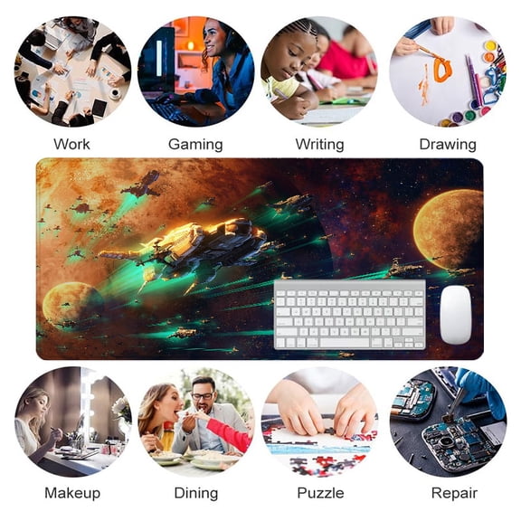 Space Battle Scene Mouse Pad 31.5 x 11.82 Inches Rubber Desk Mat for Office Gaming Workspace