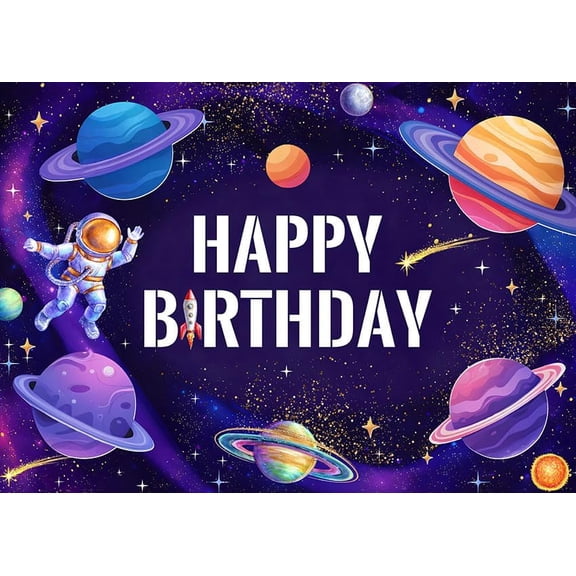 Space Birthday Backdrop Outer Space Party Decoration Astronaut Rocket Planet Galaxy Theme Banner Cosmic Universe Birthday Banner Star Night Adventure Photography Background