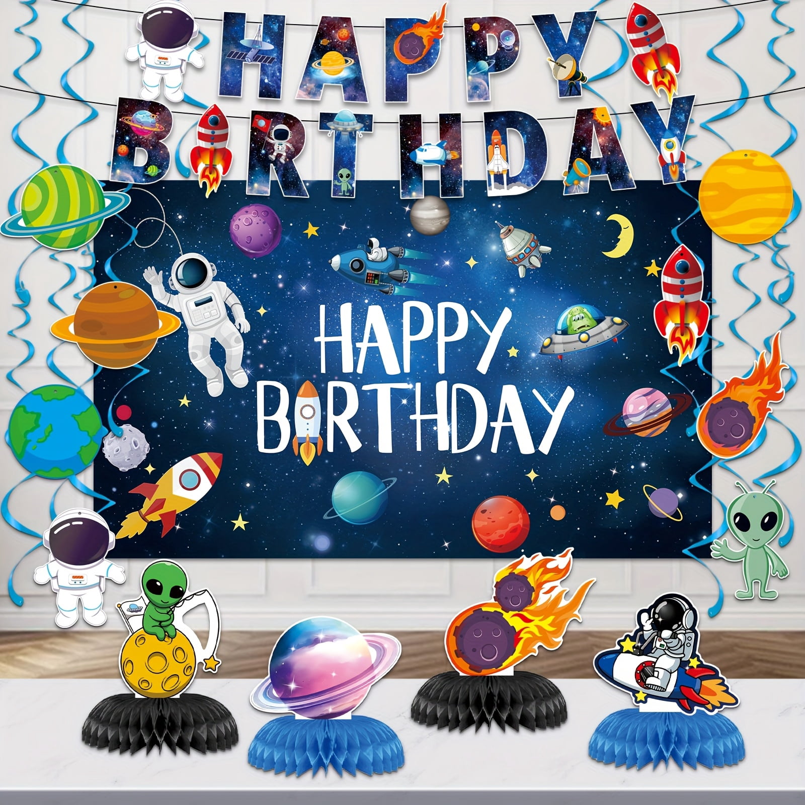 Space Birthday Party Decorations Kit - Galaxy Theme Backdrop, Banner ...