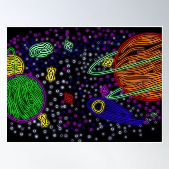 Space - Black Light "Glow" Poster Wall Art, Modern Wall Decor, 16x24 UNFRAMED