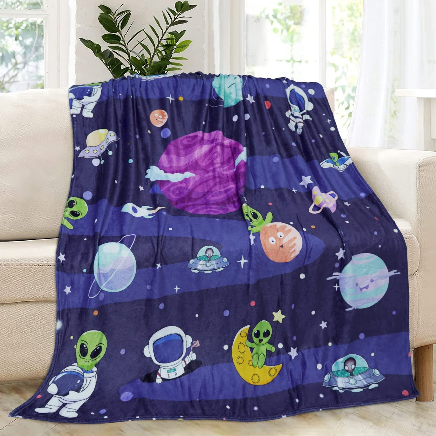 Space Blanket Kids Blanket for Boys Alien Plush Blanket Throw Fleece Blanket for Kids 60x50 in Home Bed Sofa Chairs Dorm Walmart