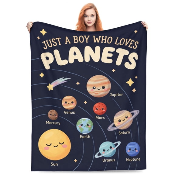 Space Blanket, Planets Solar System Design, Super Soft Cozy Flannel Throw, Funny Blanket for Travel,Home Decor 50x40