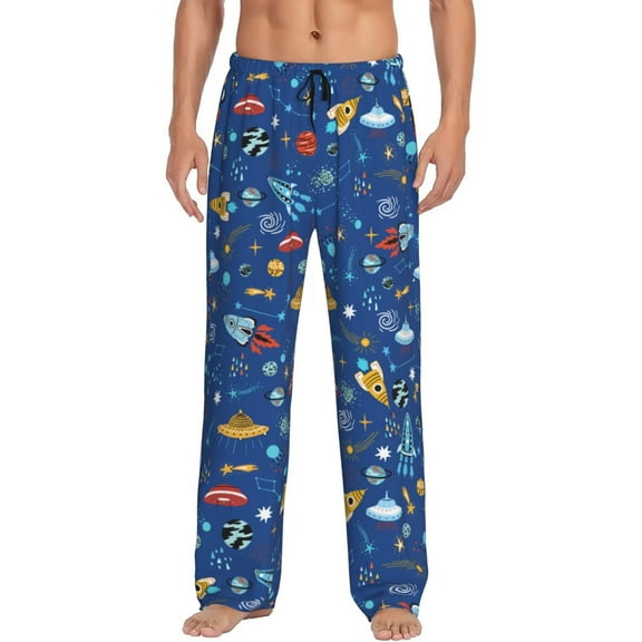 Space Blue Men's Pajama Pants Soft Breathable Sleep Lounge Pants With Pockets, Elastic Waist PJS Bottoms For Nightwear & Home Large