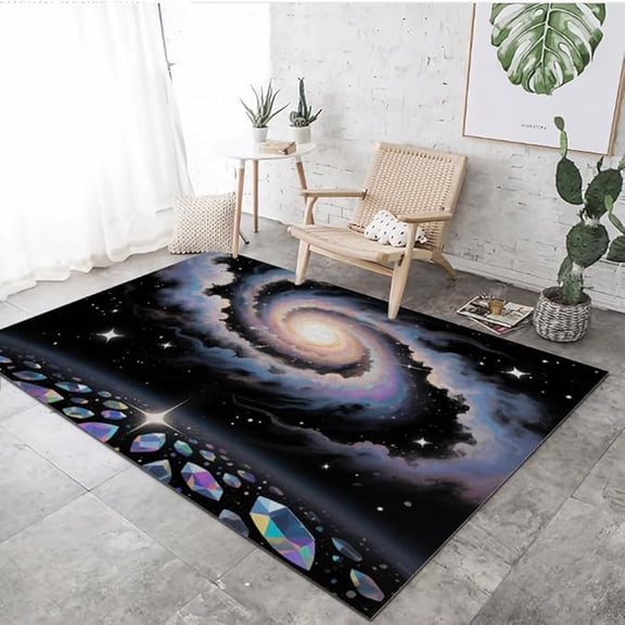 Space Bright Vortex Area Rug for Bedroom Shining Stars Background Washable Rugs, 3D Pattern Carpet Modern Soft Non-Slip Indoor Rug Entryway Rug for Living Room Home Office 4 x 5ft