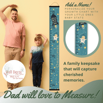 Space Canvas Growth Chart for Wall Nursery Decor - Ready to Hang Kids Height Wall Chart - Rocket Ship Growth Chart for Kids - Height Chart for Kids - Kids Growth Chart Wall Hanging, Black Wood