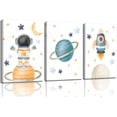 thumbnail image 1 of Space Canvas Wall Art Astronaut Poster Prints Fun Planet Drawing Rocket and Spaceship Image, Kids' Room Wall Decor for Kids' Rooms and Bedrooms, 1 of 6
