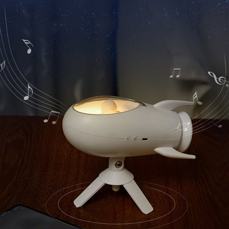 Space Capsule Bluetooth Speaker Night Light - USB Rechargeable, Adjustable Mood Light & Music Player, Gift for Teens (6.63 Inch, 1200mAh) White