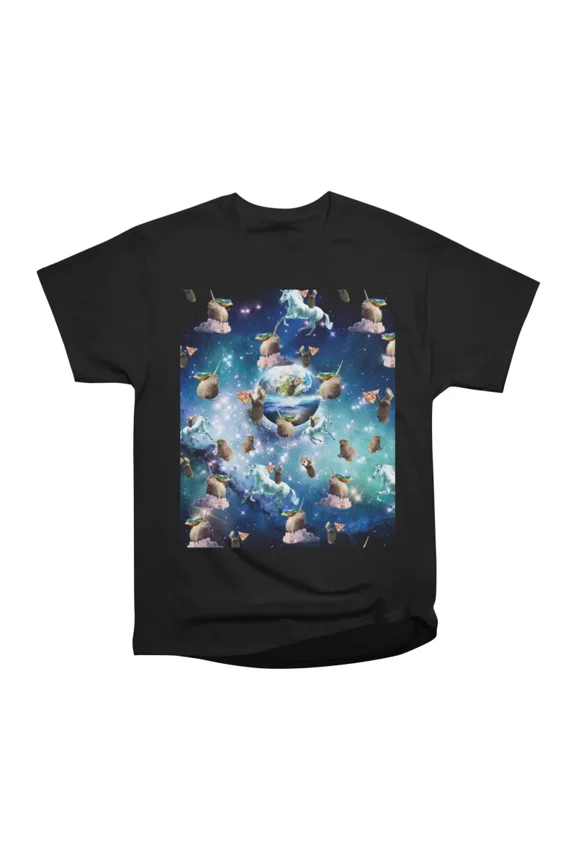 Space Capybara Galaxy Capybaras With Pizza Unicorn T-Shirt Tee Gift For Him Merch For Her