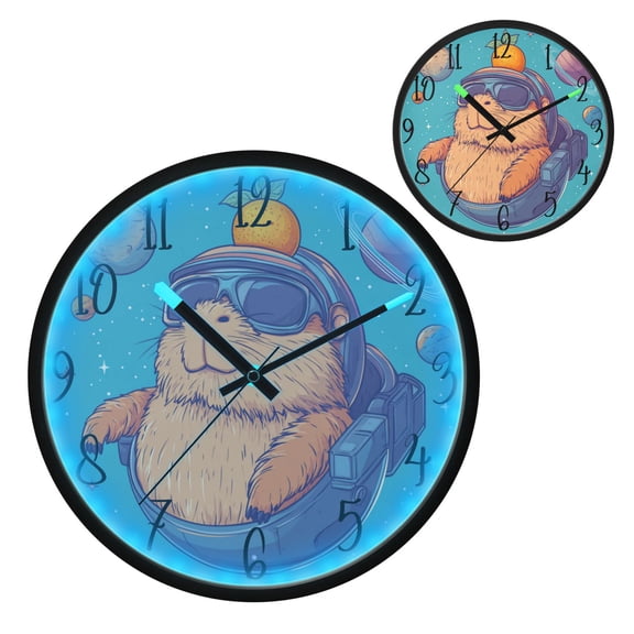 Space Capybara Luminous Wall Clock with Sound-Activated LED 12-Inch Silent Acrylic Timepiece for Bedroom Livingroom or Office
