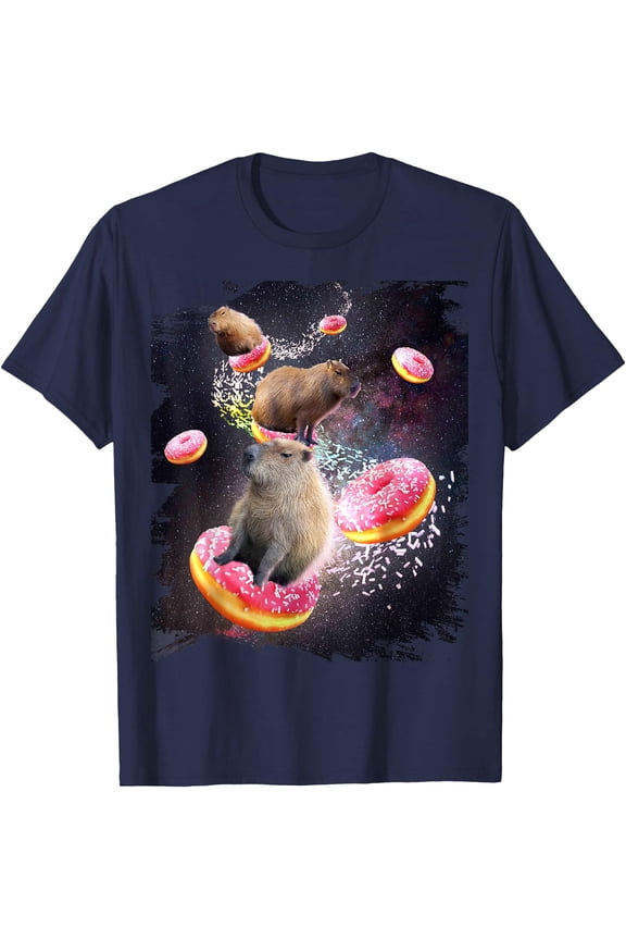 Space Capybara Riding Donut Galaxy Theme Unisex T-Shirt for Men Women Kids Toddler