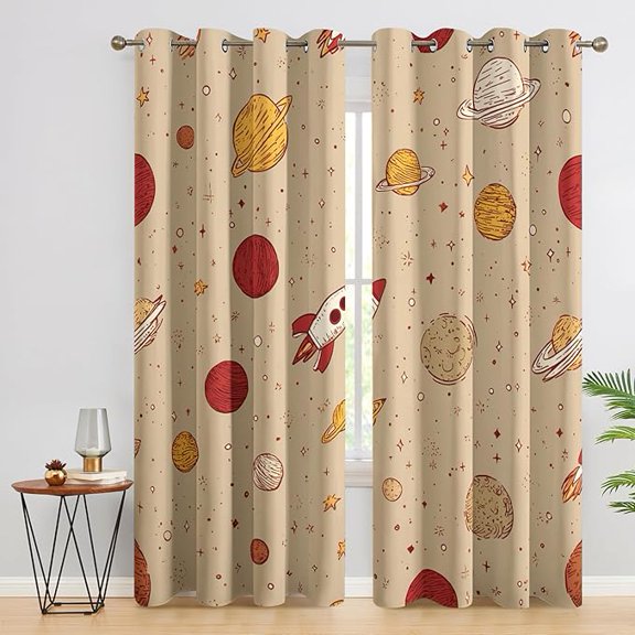 Space Cartoon Curtains for Living Room, Rocket Planet Universe Pattern Design Blackout Curtains, Space Cartoon Bedroom Decor Window Drapes with Grommet-38"W x 45"L (Pack of 2)