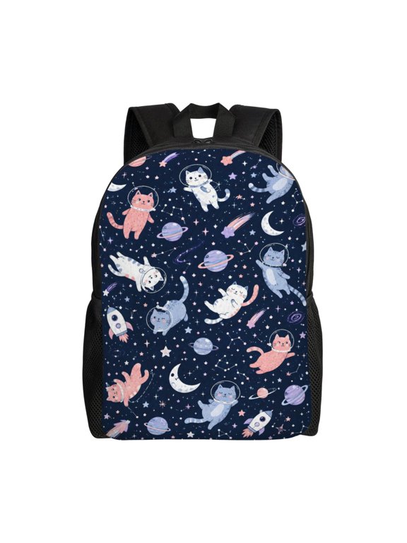 Space Cat Backpack Full Front Print Travel Laptop Bag for Men and Women