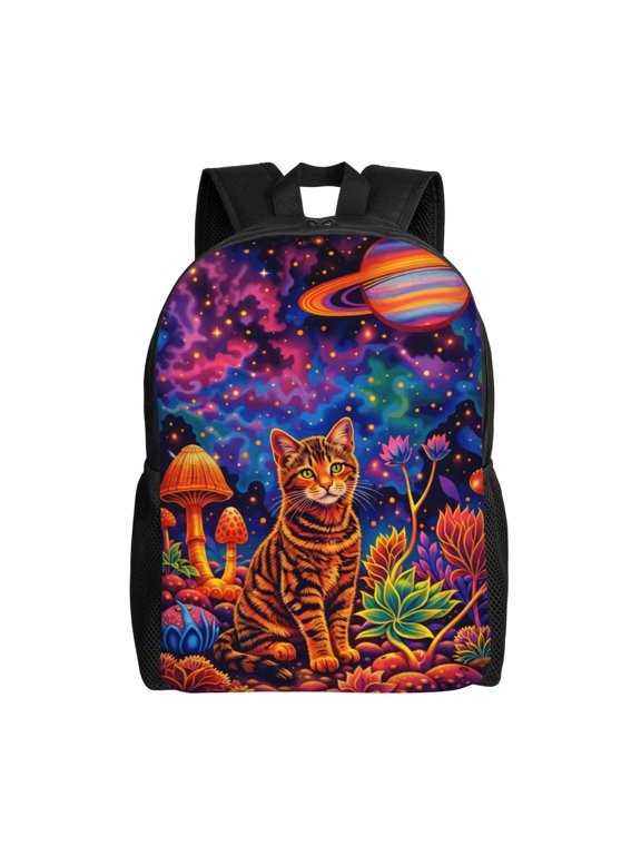 Space Cat Backpack Full Front Print Travel Laptop Bag for Men and Women